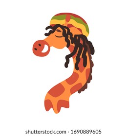 Funny Rastafarian Giraffe with Dreadlocks, Crazy African Animal Cartoon Character Vector Illustration