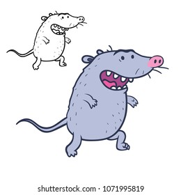 Funny Rat Color Version And Line Art