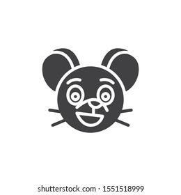 Funny rat emoticon vector icon. filled flat sign for mobile concept and web design. Happy mouse face emoji glyph icon. Chinese 2020 year of the rat symbol, logo illustration. Vector graphics