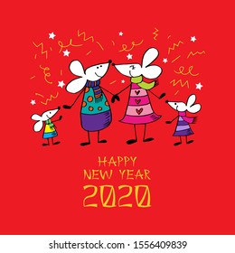 Funny rat family, symbol of 2020 year.