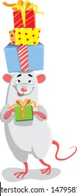 Funny rat with gift box Zodiac symbol of the year 2020. Chinese New Year. Isolated on a white. 