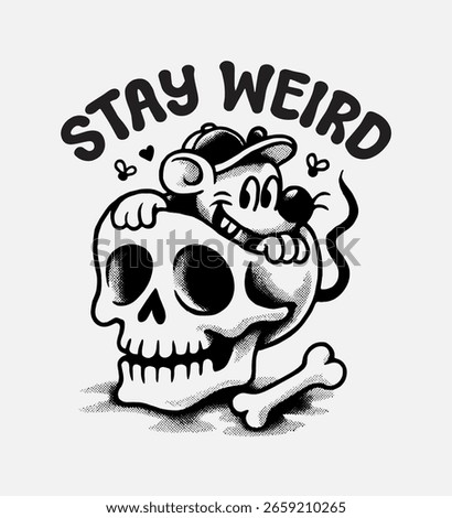 Funny rat inside a skull vector. Stay weird concept artwork