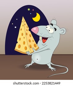 Funny rat with a piece of cheese