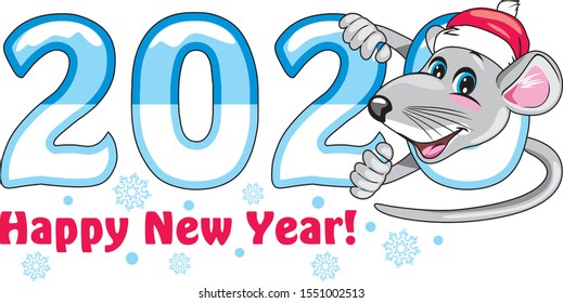 Funny rat. Symbol of the year. Greeting card. Vector