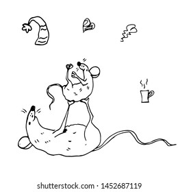 Funny rats line drawing. Vector illustration.
