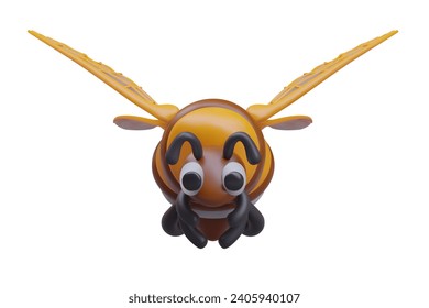 Funny realistic bee, front view. Bumblebee with comic face. Character for online game, application, website. Template for design in children style. Useful insect