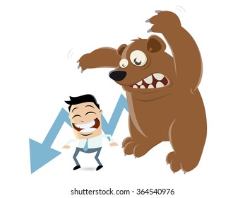 funny recession cartoon with man and bear