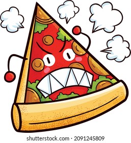 Funny red angry pizza character with sharp teeth