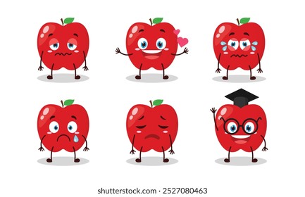 funny red apple cartoon character with different pose activity vector illustration