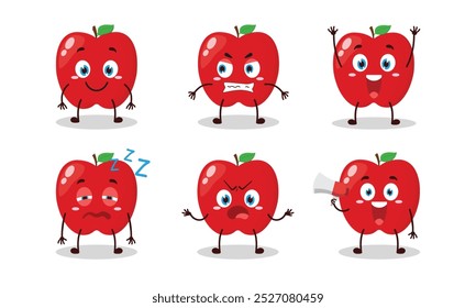 funny red apple cartoon with many expressions vector illustration