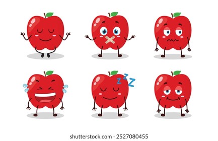 funny red apple cartoon with various expressions vector illustration