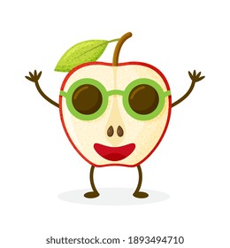 funny red apple character, mascot, decoration element, cartoon vector illustration isolated on white background. 