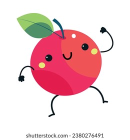 Gracioso personaje de Fruta de la Manzana Roja disfrutando de la Ilustración del Vector de Vacaciones