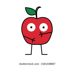 Funny Red Apple Illustration. Vector Cute Red Apple Character For Mascot, Logo, Symbol On App, Book, Comic, Art