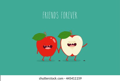 Funny red apple. Use for card, poster, banner, web design and print on t-shirt. Easy to edit. Vector illustration.