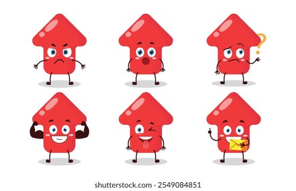 funny red arrow with different expressions character design illustration