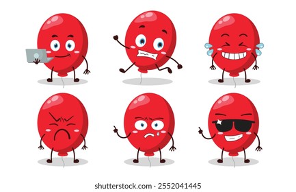 funny red balloon cartoon character with many pose activity design illustration