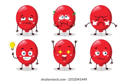 funny red balloon cartoon with different expressions design illustration