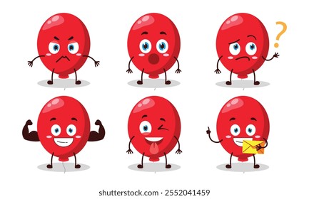 desenho animado balão vermelho engraçado com diferentes expressões personagem design ilustração