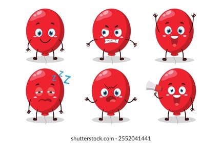 funny red balloon cartoon with many expressions design illustration