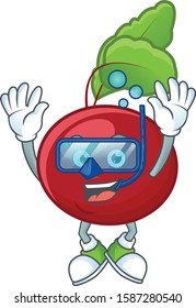 Funny red beet greens mascot design with Diving glasses