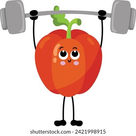 Funny red bell pepper mascot doing gym
