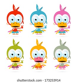 Funny Red Bird - Chicken - Duck Illustration Set