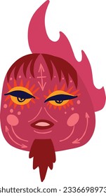 Un pájaro rojo gracioso con una extraña ampolla y un patrón étnico. Ilustración en el estilo moderno de los niños dibujados a mano
