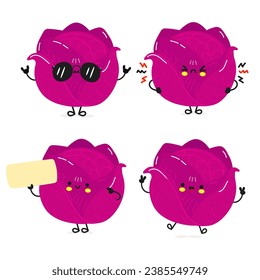 Funny Red cabbage characters bundle set. Vector hand drawn doodle style cartoon character illustration icon design. Cute Red cabbage mascot character collection