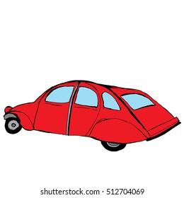 Funny red car drawing. Vector illustration