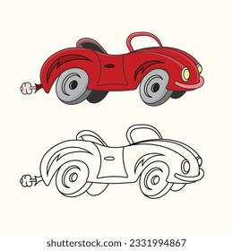 ilustración vectorial de coche rojo divertida, arte de línea, vector de coche rojo,