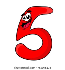 funny red cartoon number five character design vector illustration
