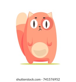 Funny red cat with big eyes, cute cartoon animal character vector Illustration