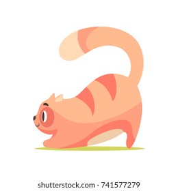 Funny red cat hunting, side view, cute cartoon animal character vector Illustration