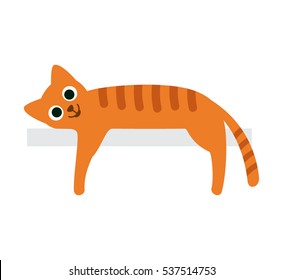 Funny red cat lays on the shelf. flat vector illustration isolate on a white background in cartoon style. easy to use