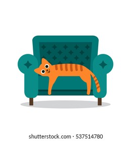 Funny red cat lying on a chair. flat vector illustration isolate on a white background in cartoon style. easy to use