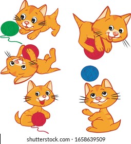 funny red cat plays with clews
