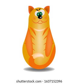 Funny red cat in the shape of a nesting doll, in the style of a flat with a gradient mesh. Vector illustration, template design for posters, flyers, cards or vouchers.