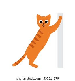 Funny red cat sharpening its claws. flat vector illustration isolate on a white background in cartoon style. easy to use