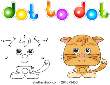 Funny red cat. Vector illustration for children. Dot to dot game