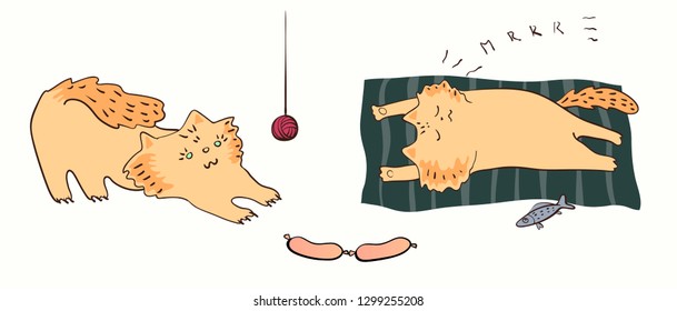 Funny red cats with different emotions. Vector cat on white background