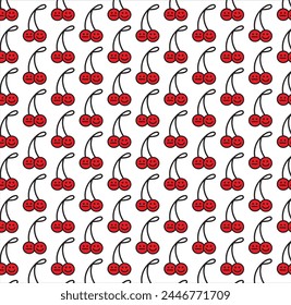 funny red cherries vector seamless pattern black background. abstract wallpaper  