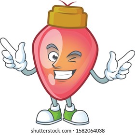 Funny red christmas bulb cartoon character style with Wink eye
