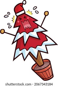 Funny red christmas pine tree character get mad
