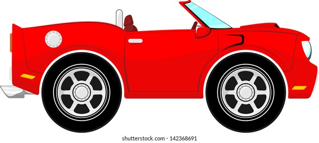 funny red convertible car isolated on white background