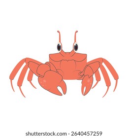 Funny red crab with big eyes and claws. Perfect marine character for children’s books, games, cards, and educational designs.