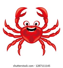 Funny red crab icon on white background.