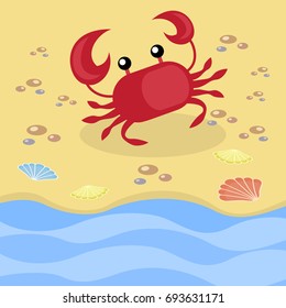Funny red crab on the beach. 