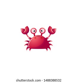 Funny red crab. Underwater creature. Raster illustration in the flat cartoon style.