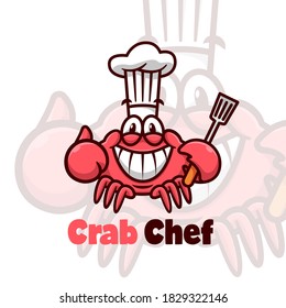 FUNNIERENDER ROTER KRABWETTER CHEF HAT UND BRINGT SPATULA